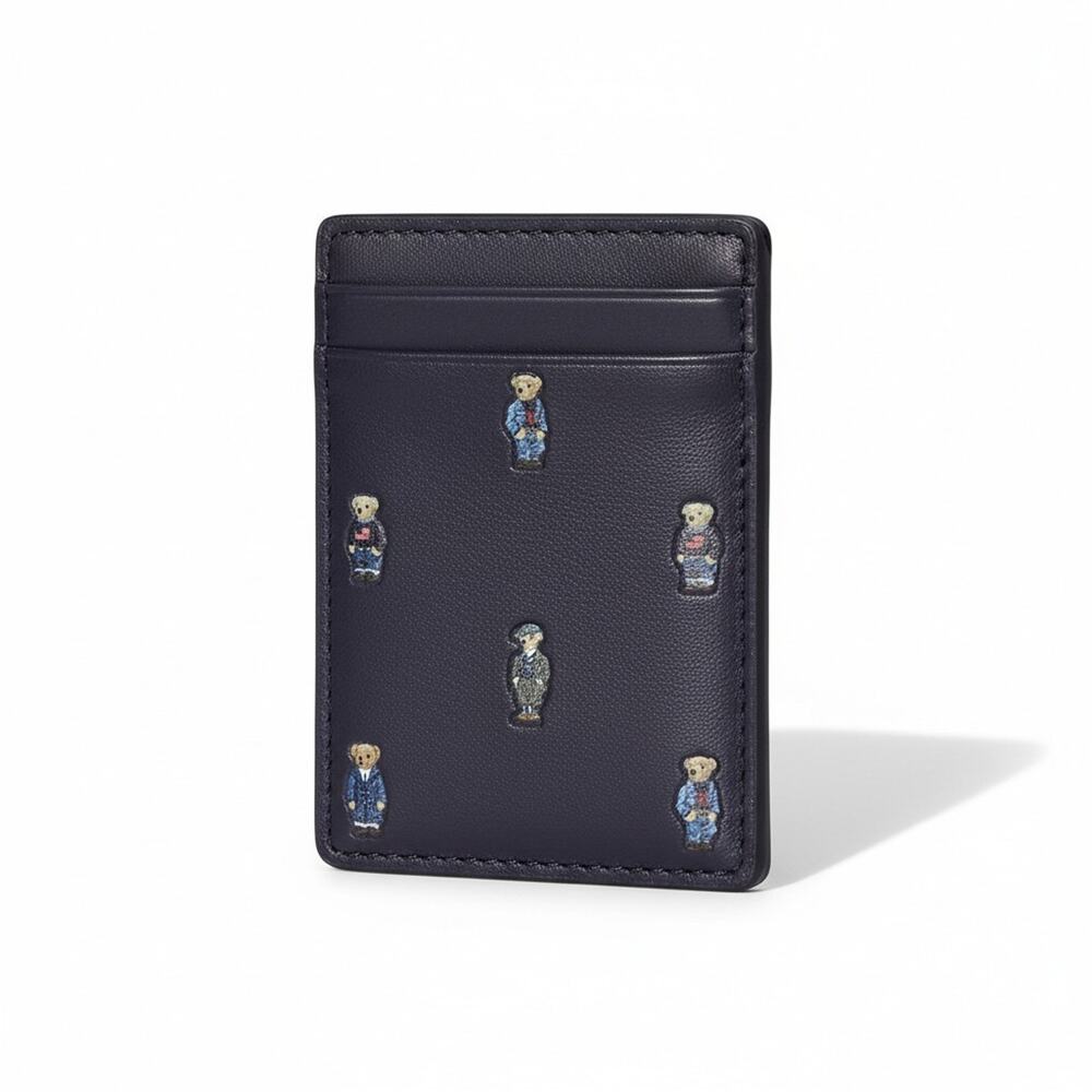 NEW Ralph Lauren Polo Bear Leather Magnetic Card Case Navy Blue iPhone